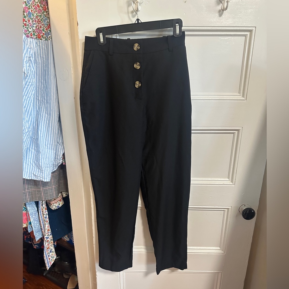 Zara High-Waist Black Button-Front Tapered Pants